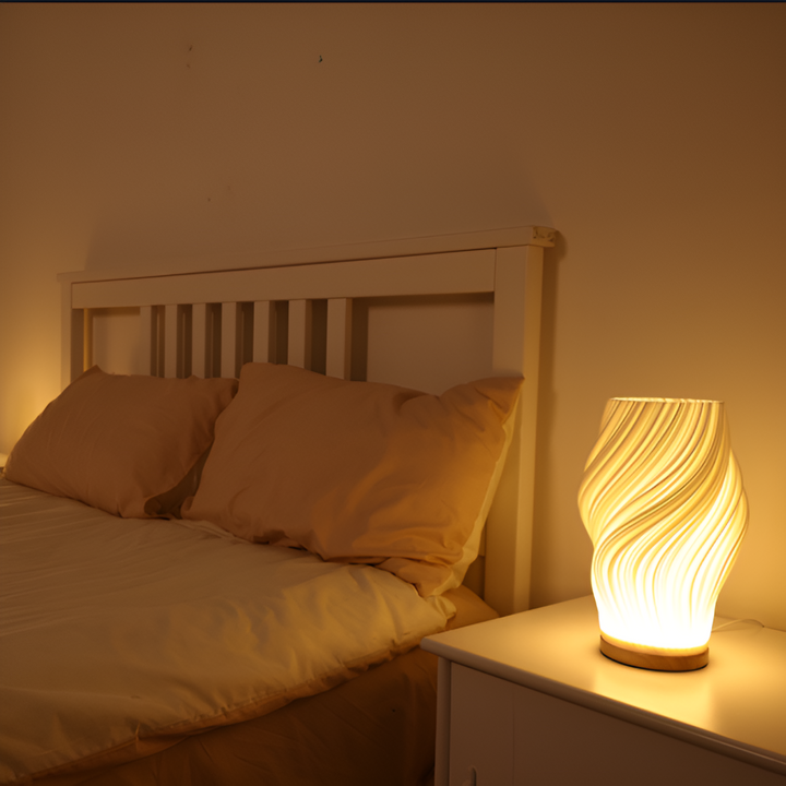 DreamWave - Modern cream-coloured 3D wave lamp with elegant metal base
