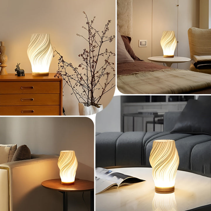 DreamWave - Modern cream-coloured 3D wave lamp with elegant metal base