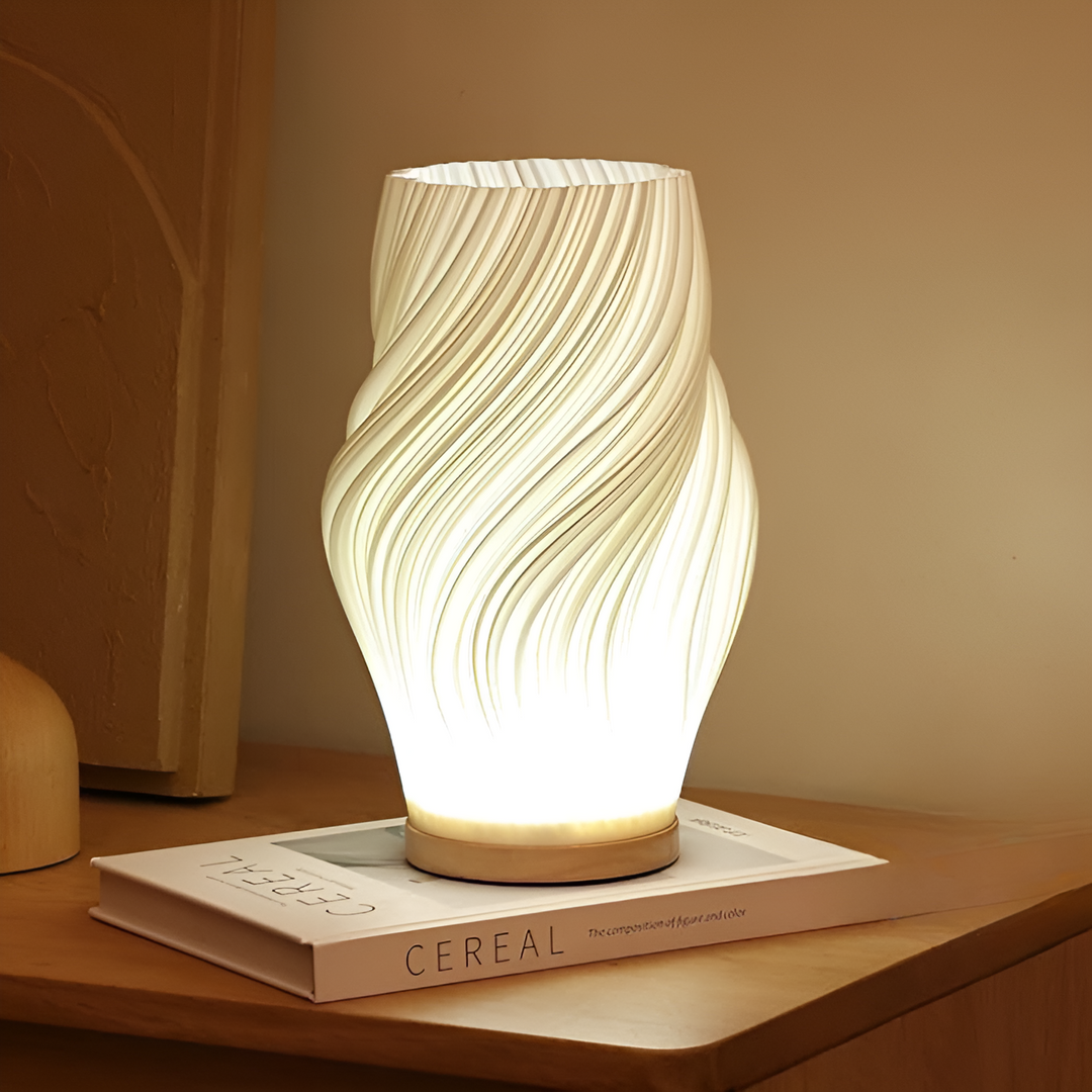 DreamWave - Modern cream-coloured 3D wave lamp with elegant metal base