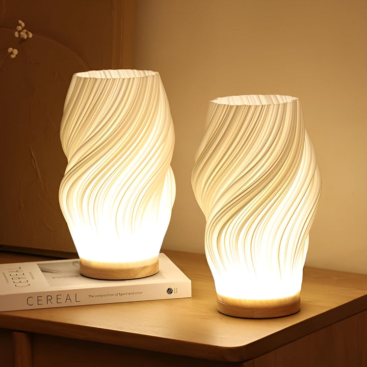 DreamWave - Modern cream-coloured 3D wave lamp with elegant metal base