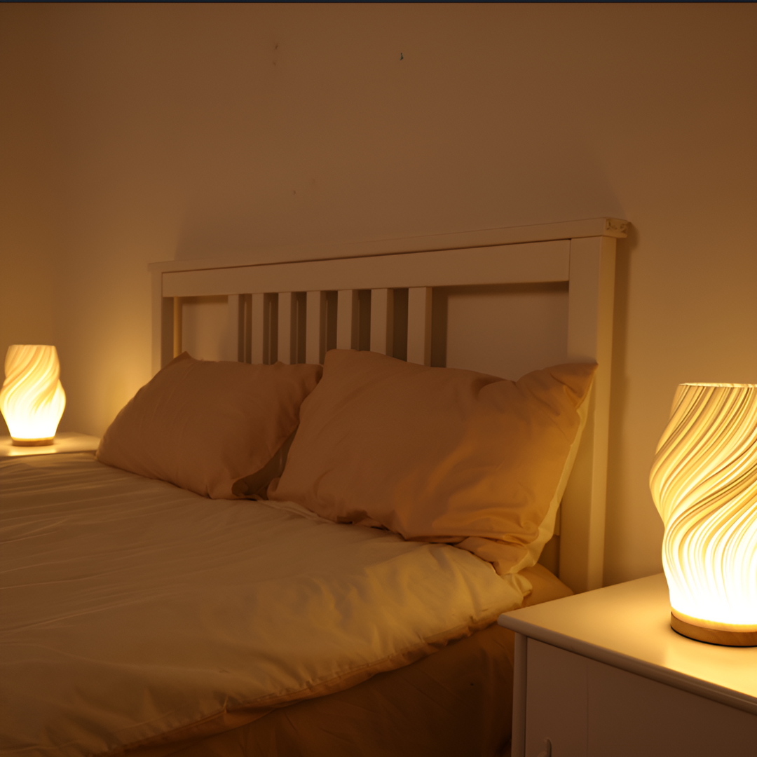 DreamWave - Modern cream-coloured 3D wave lamp with elegant metal base