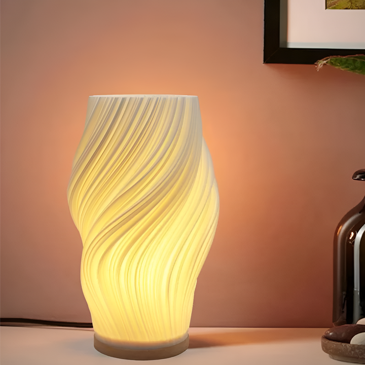 DreamWave - Modern cream-coloured 3D wave lamp with elegant metal base