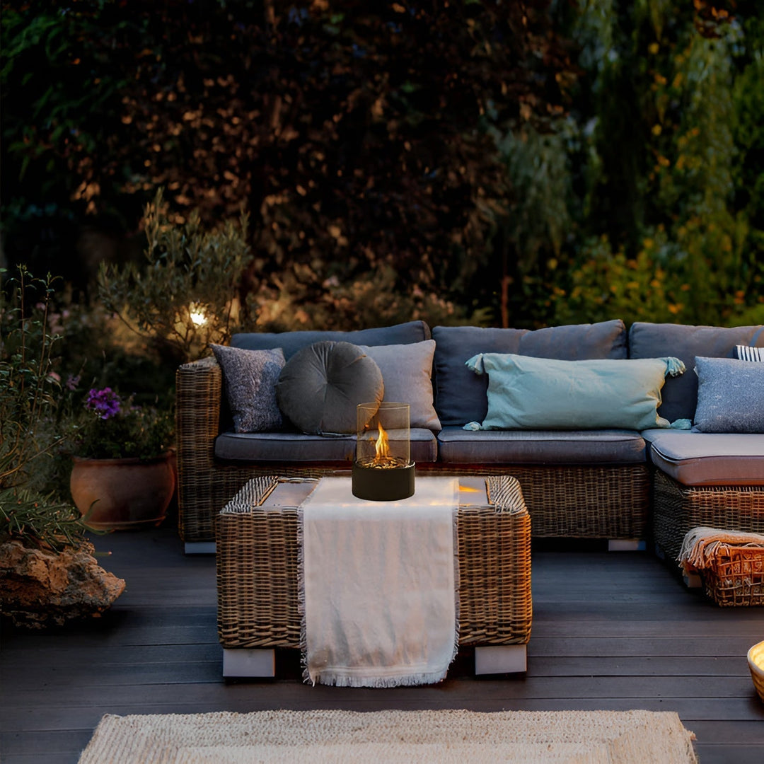 BowLift | SleekFlame - Stylish black metal base table fire pit