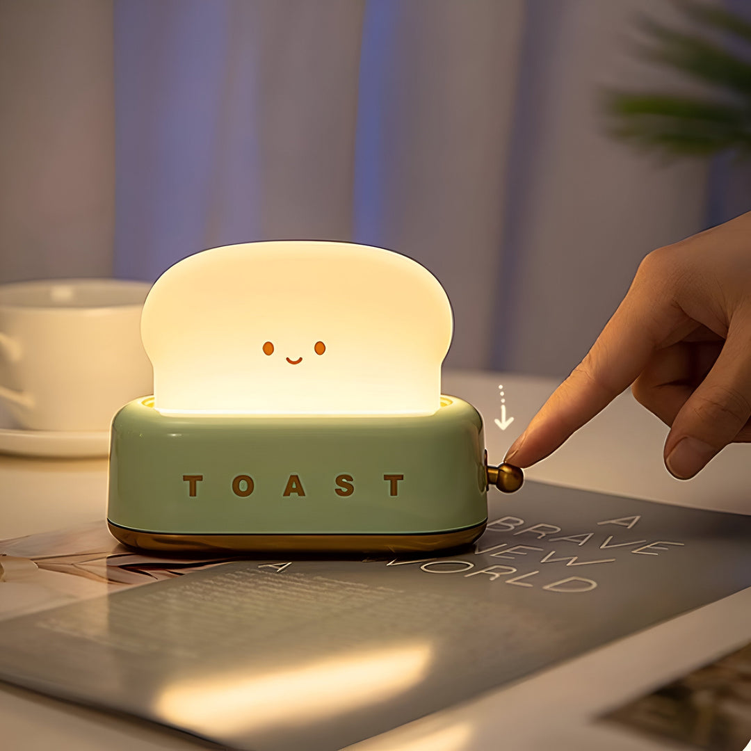 TinyToast Table Lamp – Portable Toaster-Shaped Night Light with Dimmable LED &amp; USB Port