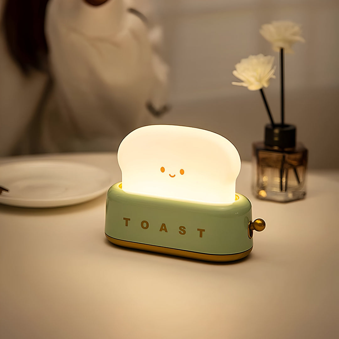 TinyToast Table Lamp – Portable Toaster-Shaped Night Light with Dimmable LED &amp; USB Port