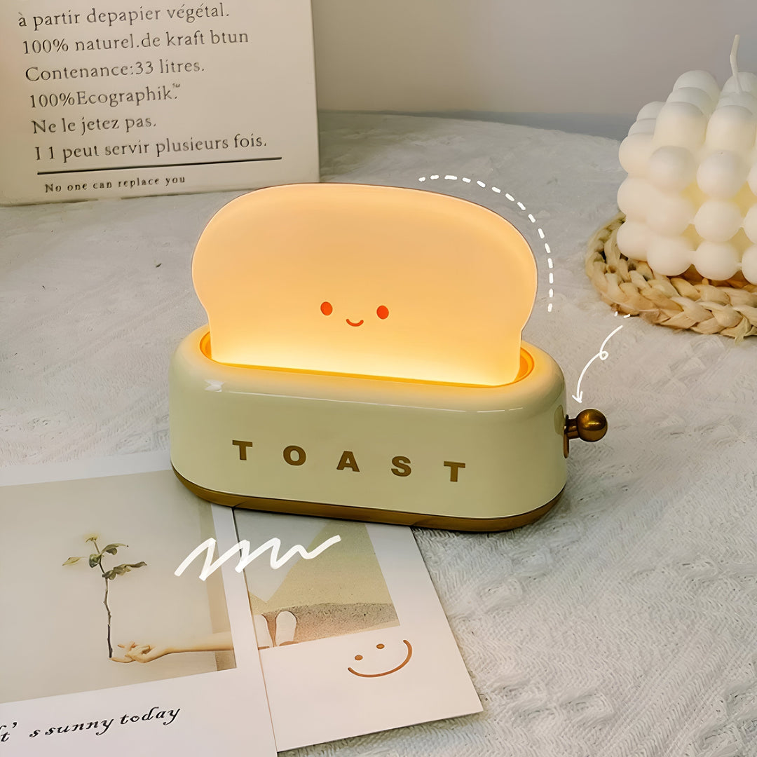 TinyToast Table Lamp – Portable Toaster-Shaped Night Light with Dimmable LED &amp; USB Port
