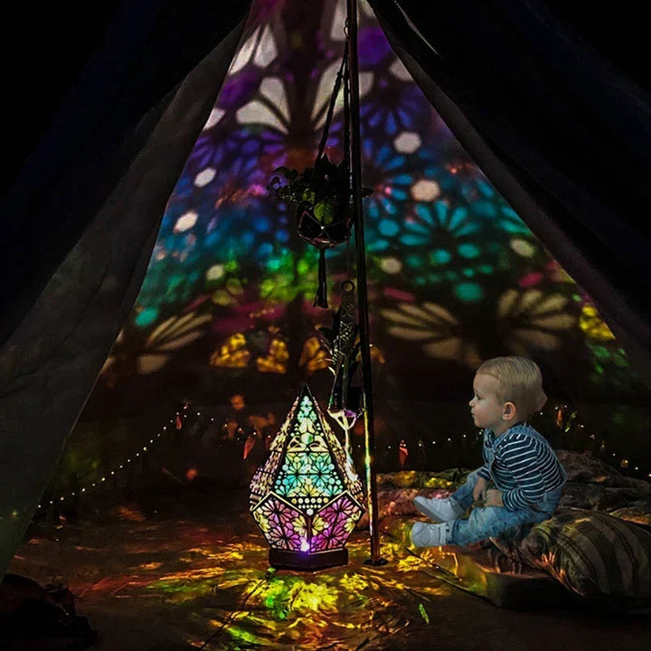 Wood projection lamp with hollow cut - coloured LED night light for living room and bedroom |