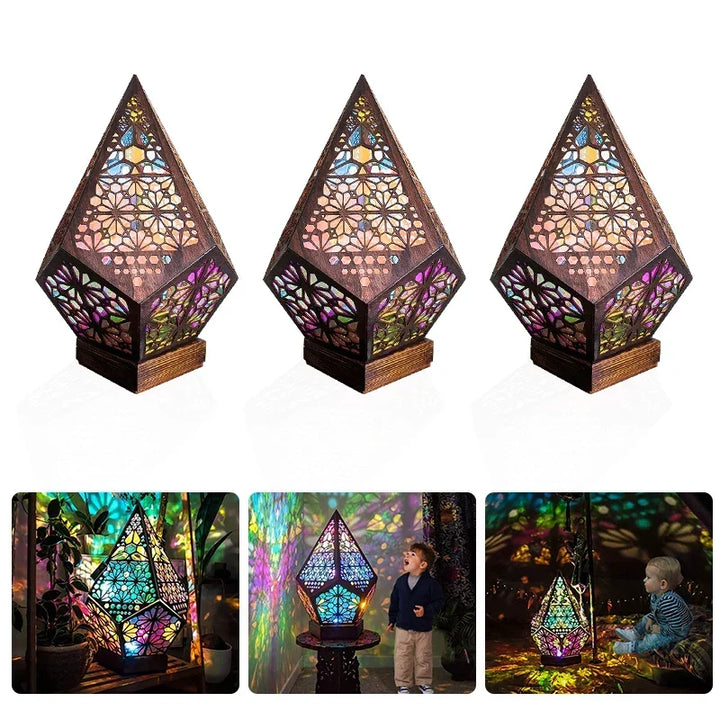 Wood projection lamp with hollow cut - coloured LED night light for living room and bedroom |