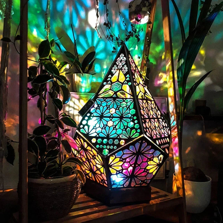 Wood projection lamp with hollow cut - coloured LED night light for living room and bedroom |