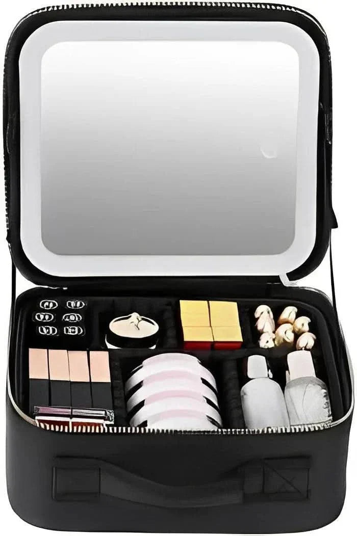 Make-up bag with LED mirror - Portable make-up bag with light &amp; storage space for perfect styling on the go