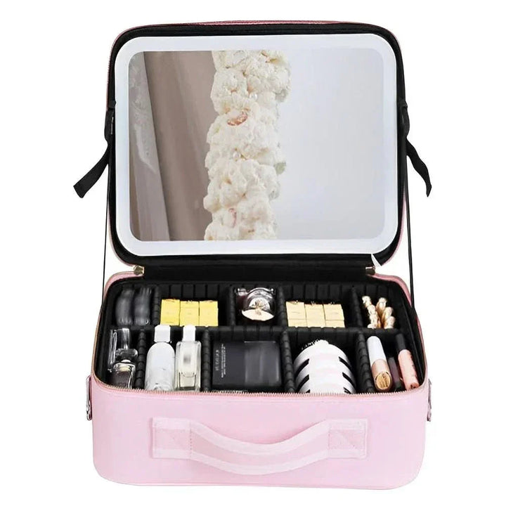 Make-up bag with LED mirror - Portable make-up bag with light &amp; storage space for perfect styling on the go
