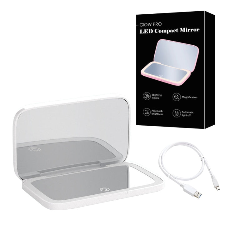 Compact LED Makeup Mirror with Double Magnification 1X and 10X