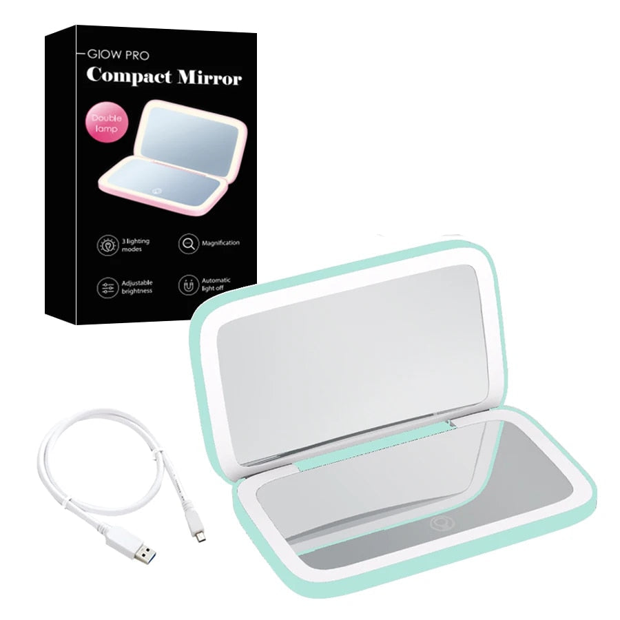 Compact LED Makeup Mirror with Double Magnification 1X and 10X
