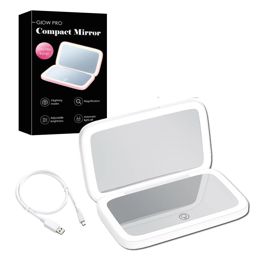 Compact LED Makeup Mirror with Double Magnification 1X and 10X