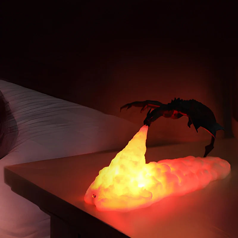 LED Night Light with Dragon Flame – 3D Sculpture, USB Charging, Perfect for Gamers