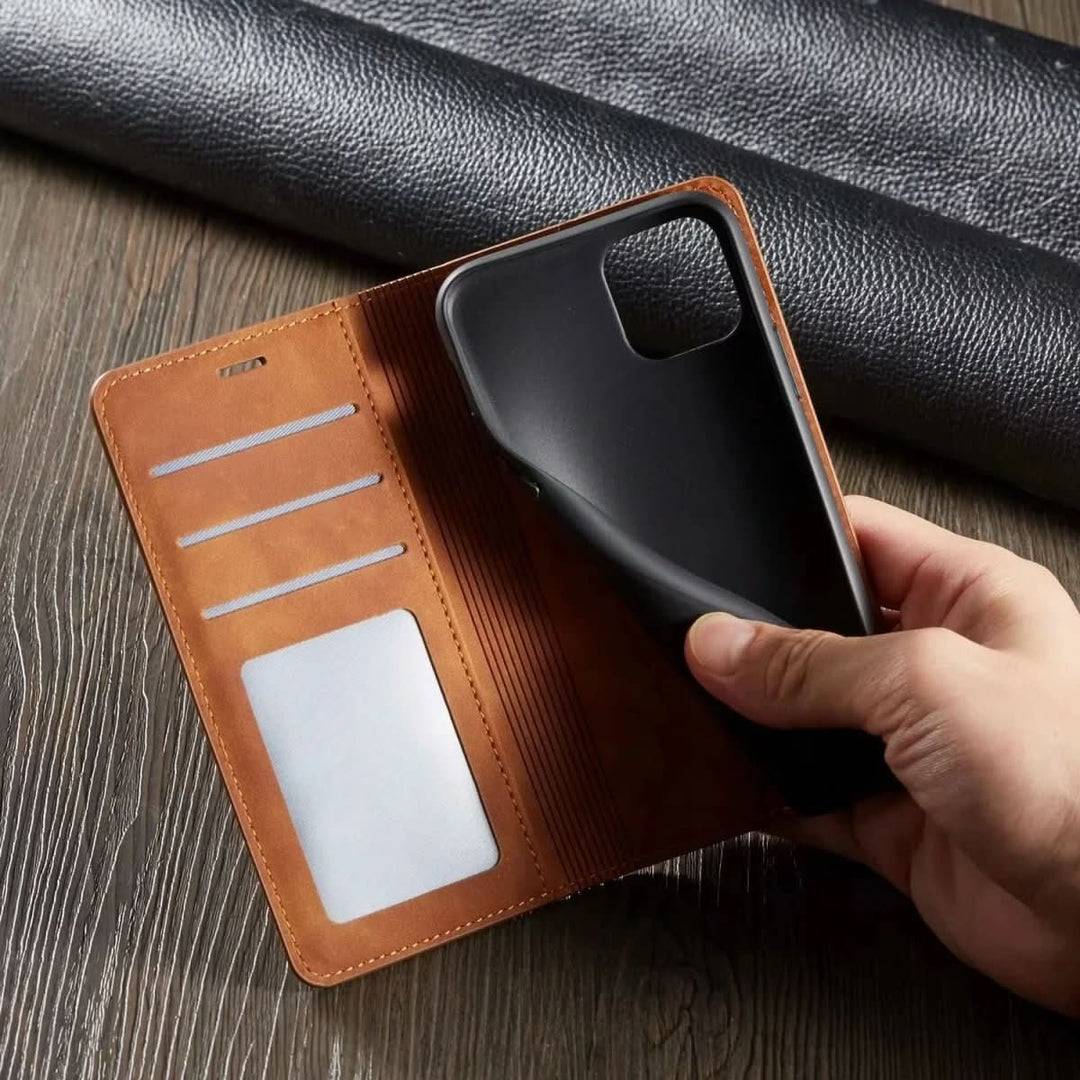 Magnetic Leather iPhone Case with Shock Protection