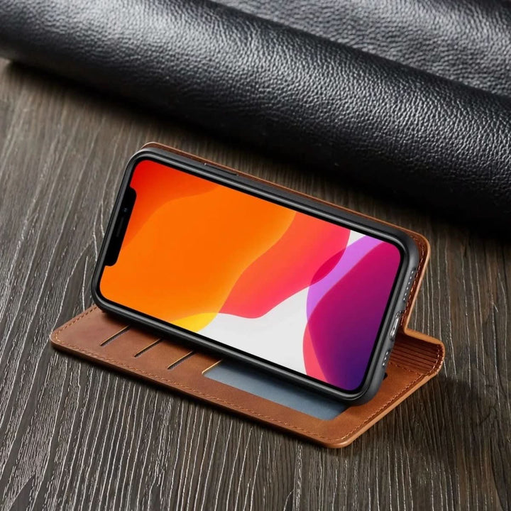 Magnetic Leather iPhone Case with Shock Protection