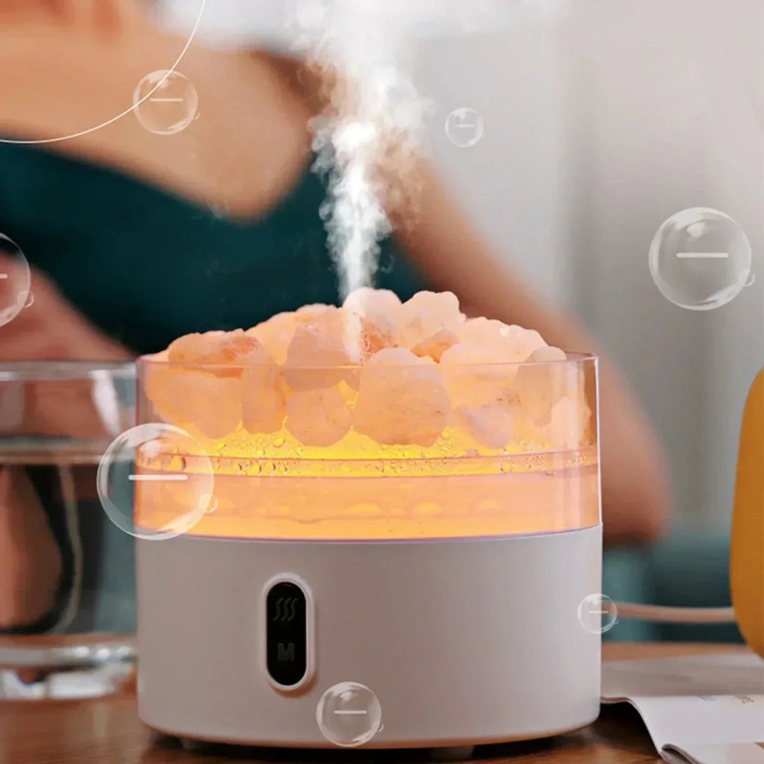 Salt Lamp Diffuser - USB Ultrasonic Essential Oil Humidifier with Himalayan Salt Crystals &amp; Night Light