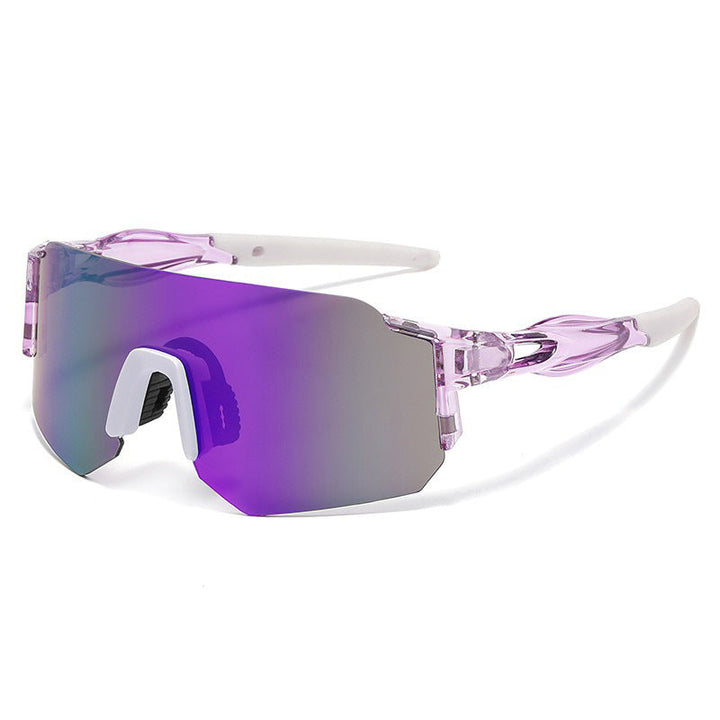 Unisex nan Wraparound sports sunglasses with mirrored one-piece visor and flexible plastic temple