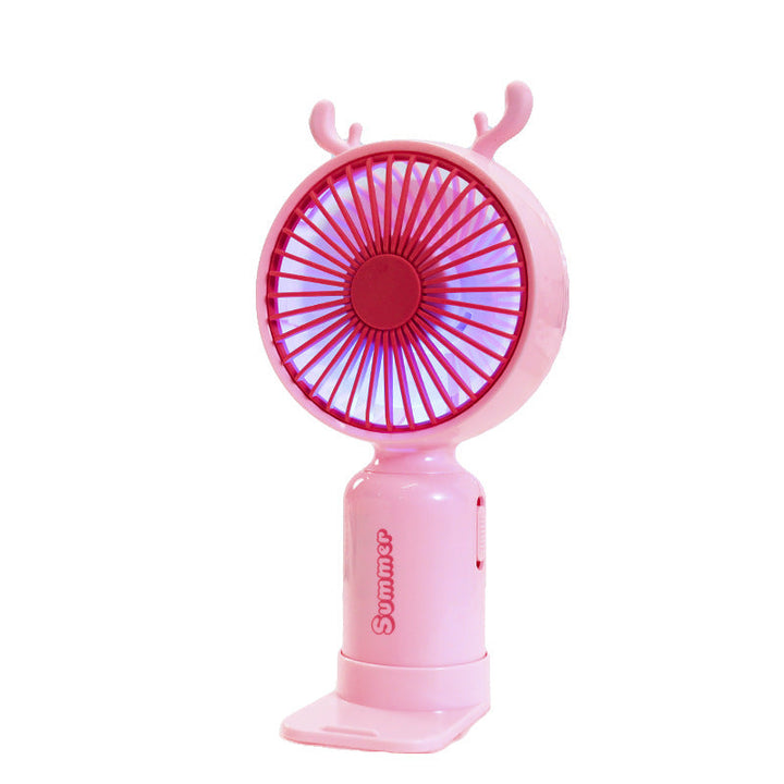 Ladies portable USB mini fan with LED night light folding stand and cute design