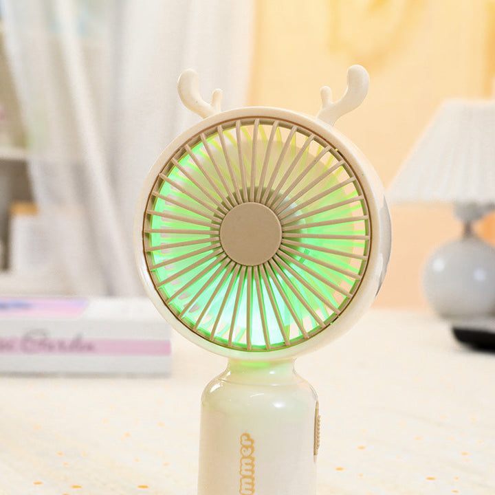 Ladies portable USB mini fan with LED night light folding stand and cute design