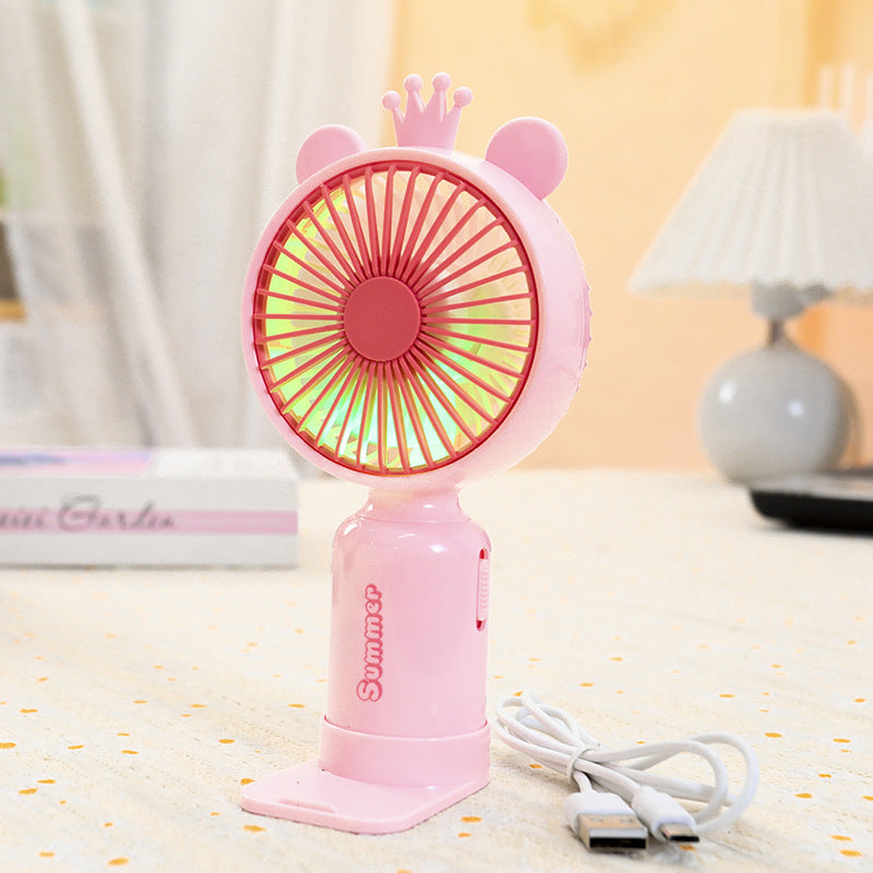 Ladies portable USB mini fan with LED night light folding stand and cute design