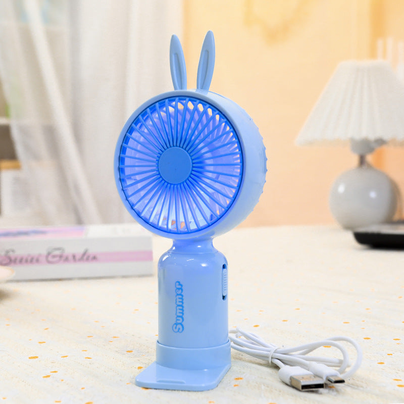 Ladies portable USB mini fan with LED night light folding stand and cute design