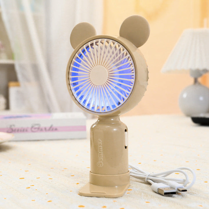 Ladies portable USB mini fan with LED night light folding stand and cute design