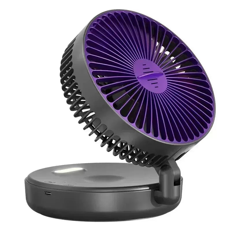 Unisex one size compact folding rechargeable USB Type C desk fan with adjustable tilt angle and integrated LED night light