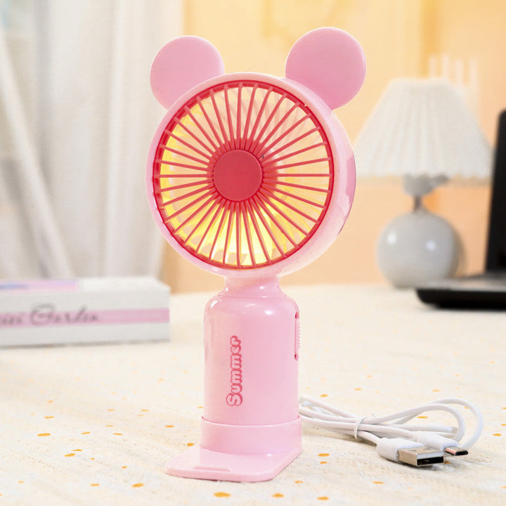 Ladies portable USB mini fan with LED night light folding stand and cute design
