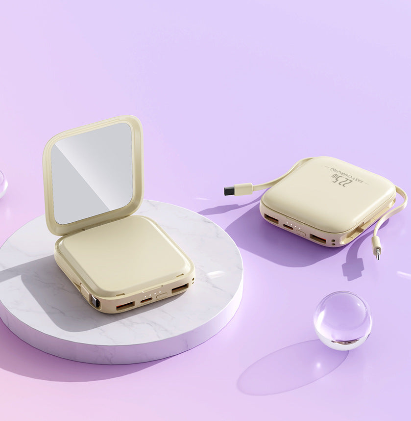 Portable cosmetic power bank with integrated mirror