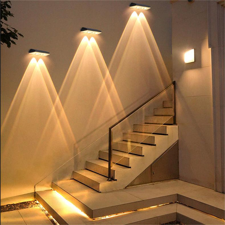 Solar fence lights outdoor warm white &amp; RGB changing solar deck lights, LED solar lights for outdoor wall railing terrace stairs step garden backyard