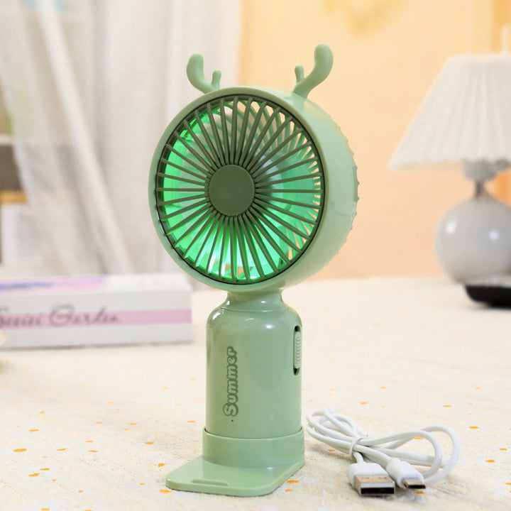 Ladies portable USB mini fan with LED night light folding stand and cute design