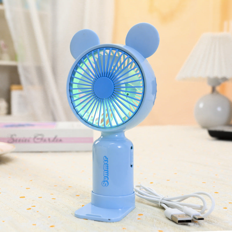 Ladies portable USB mini fan with LED night light folding stand and cute design