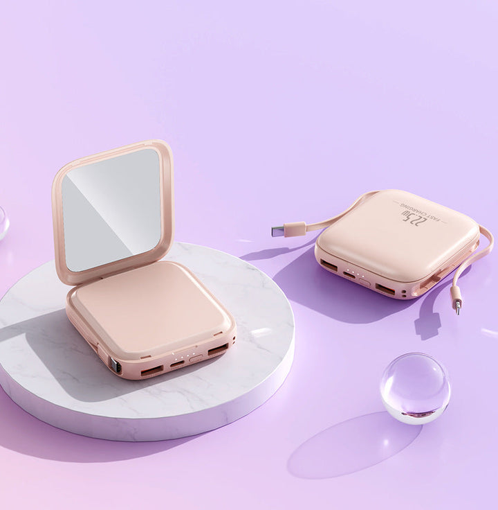 Portable cosmetic power bank with integrated mirror