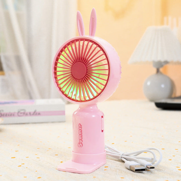 Ladies portable USB mini fan with LED night light folding stand and cute design