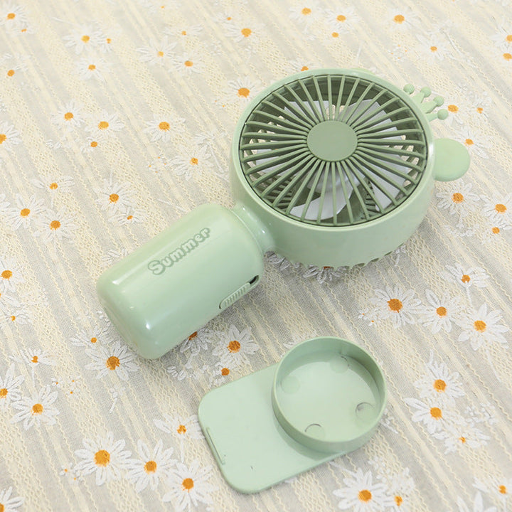 Ladies portable USB mini fan with LED night light folding stand and cute design
