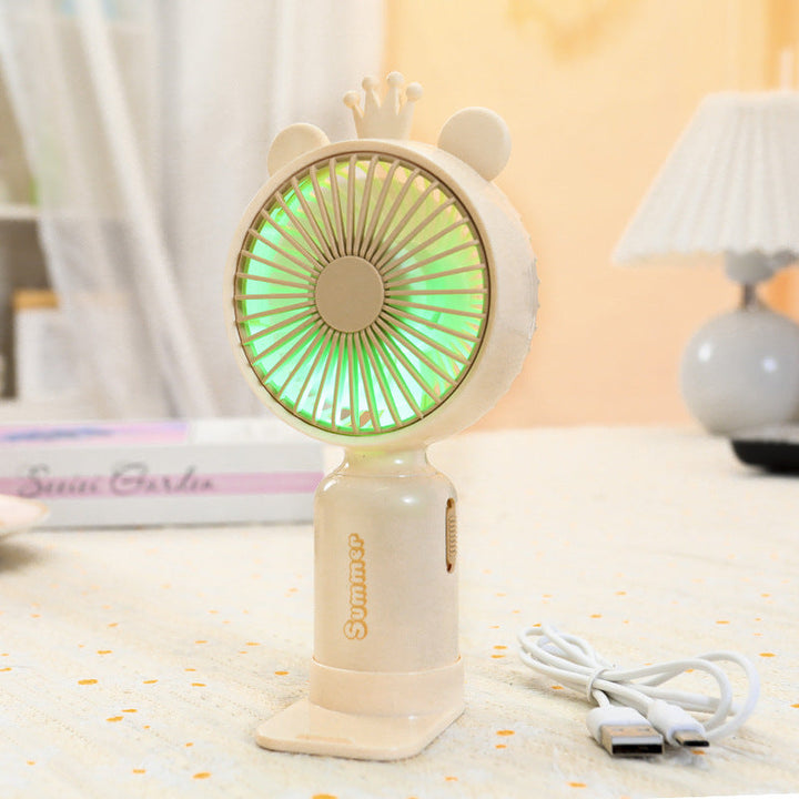 Ladies portable USB mini fan with LED night light folding stand and cute design