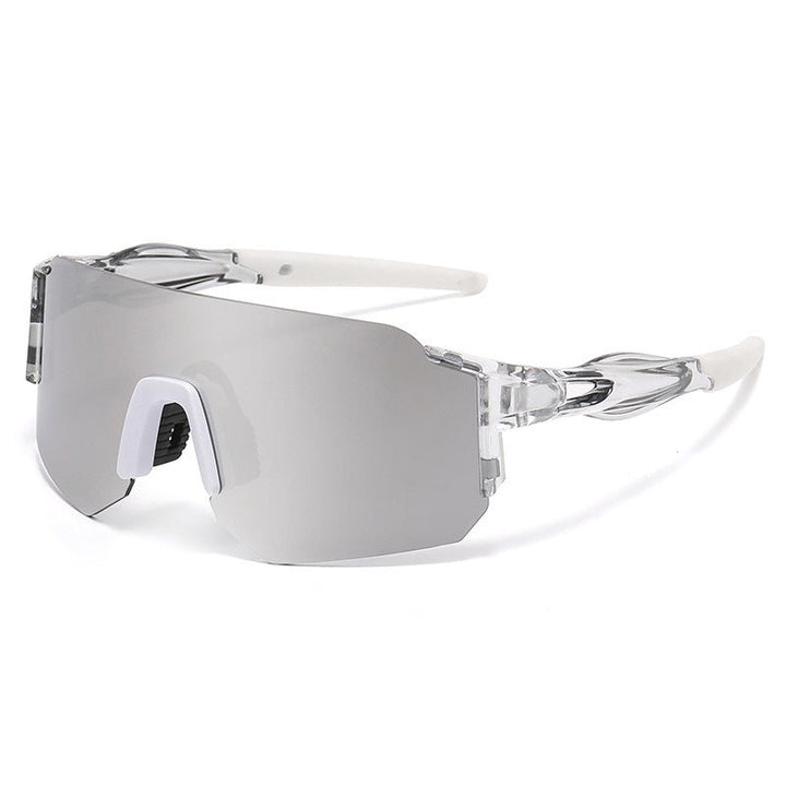 Unisex nan Wraparound sports sunglasses with mirrored one-piece visor and flexible plastic temple