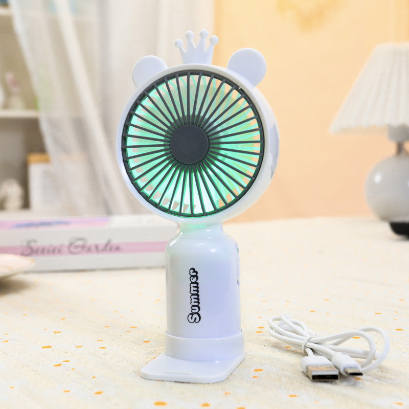 Ladies portable USB mini fan with LED night light folding stand and cute design