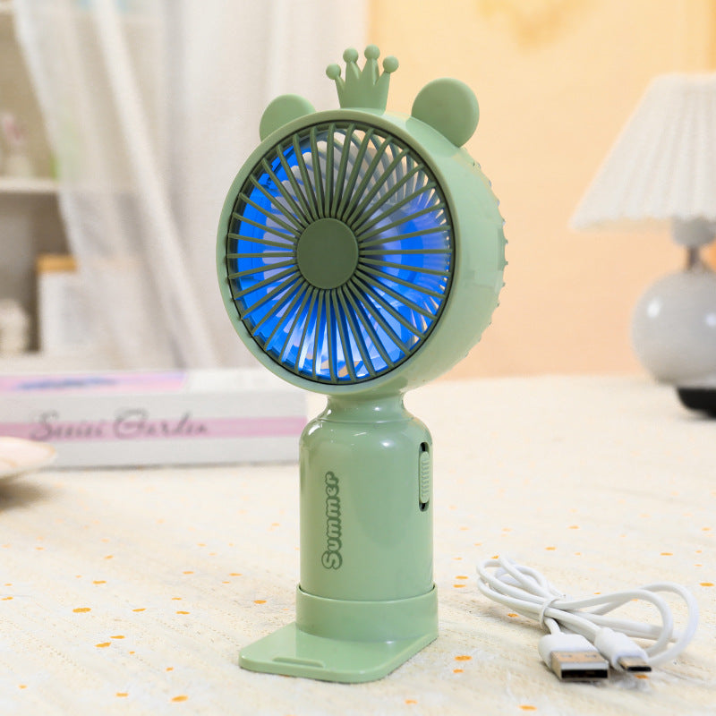 Ladies portable USB mini fan with LED night light folding stand and cute design