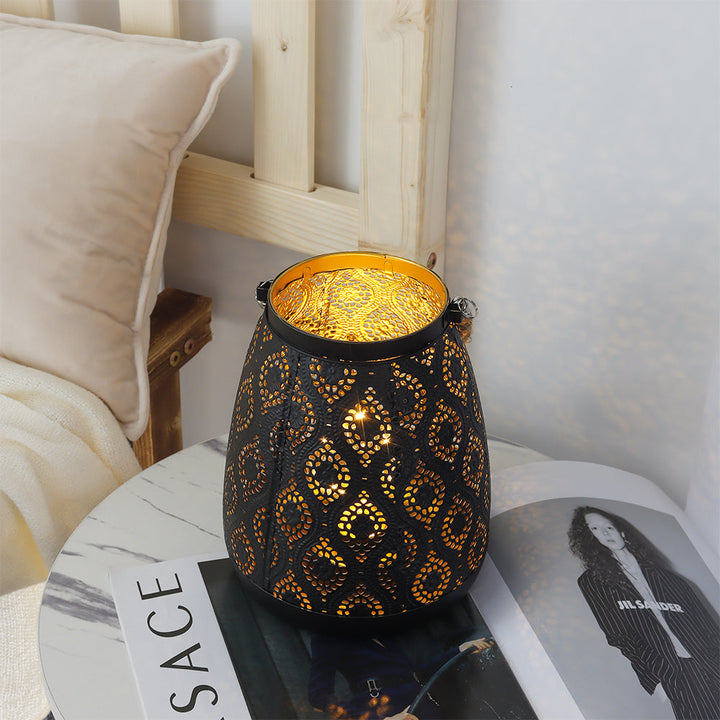 Moroccan Style Black Metal Battery Operated Table Lamp - Cordless Lamp