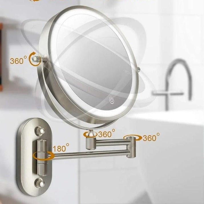 LED Magnifying Mirror | Rechargeable | Cosmetics &amp; Bathroom | Chrome Silver