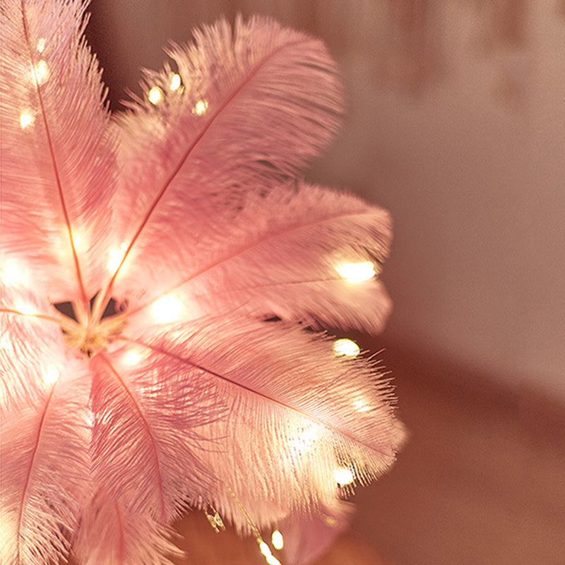 Ostrich Night Light | Eccentric Lamp with Feathers &amp; Rose Gold Base |