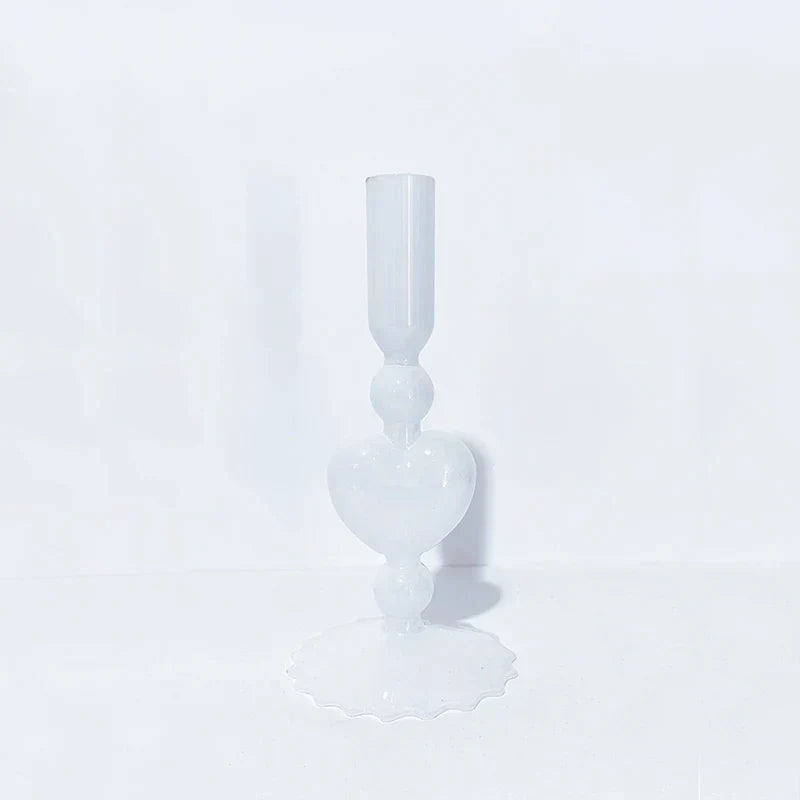 BowLift | Retro Taper Candle Holder Red Heart Shape Glass Candle Holder Wedding Table Decoration Home Party Glass Vase Decor