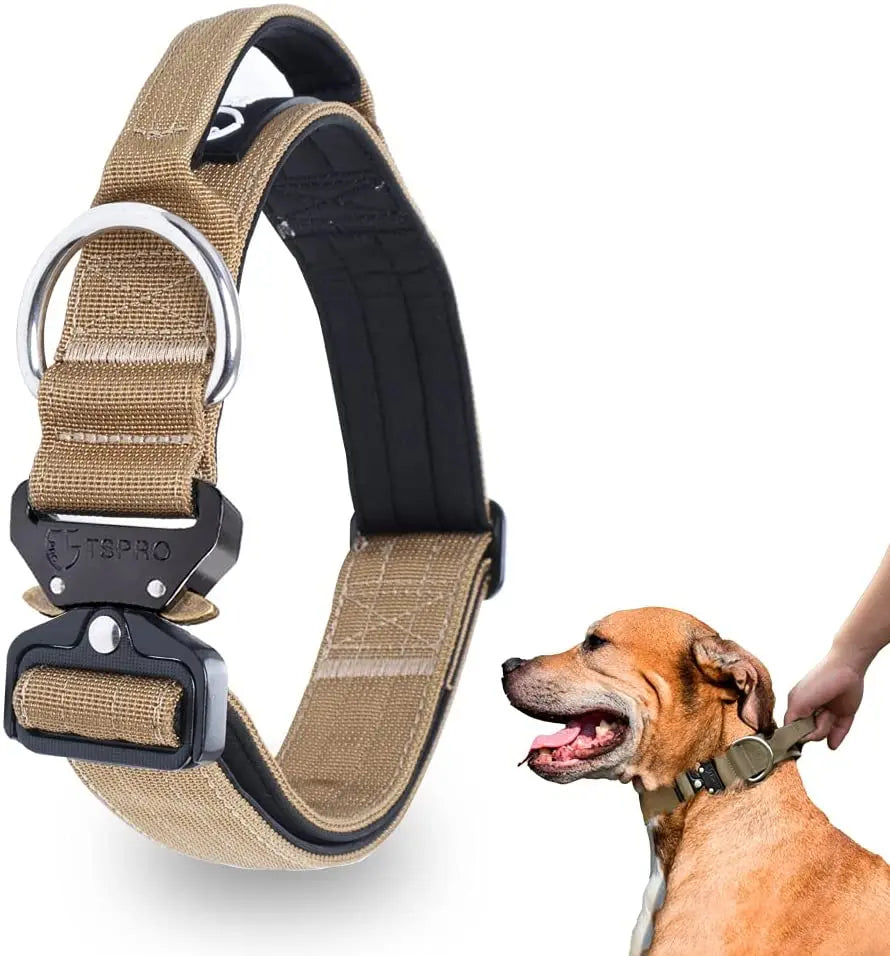 Tactical Dog Collar with Metal Buckle &amp; Handle Bowlift