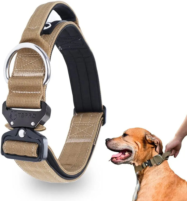 Tactical Dog Collar with Metal Buckle &amp; Handle Bowlift