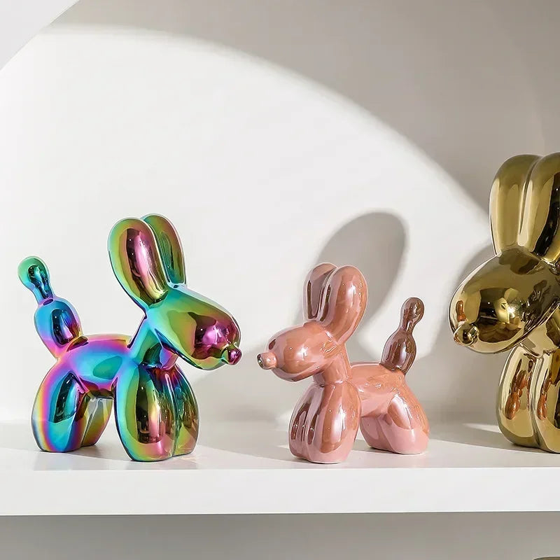BowLift | Nordic Ceramic Balloon Dog Sculpture Gold Animal Decorations Statue Living Room Ornaments Creative Desktop Ornament Home Decor