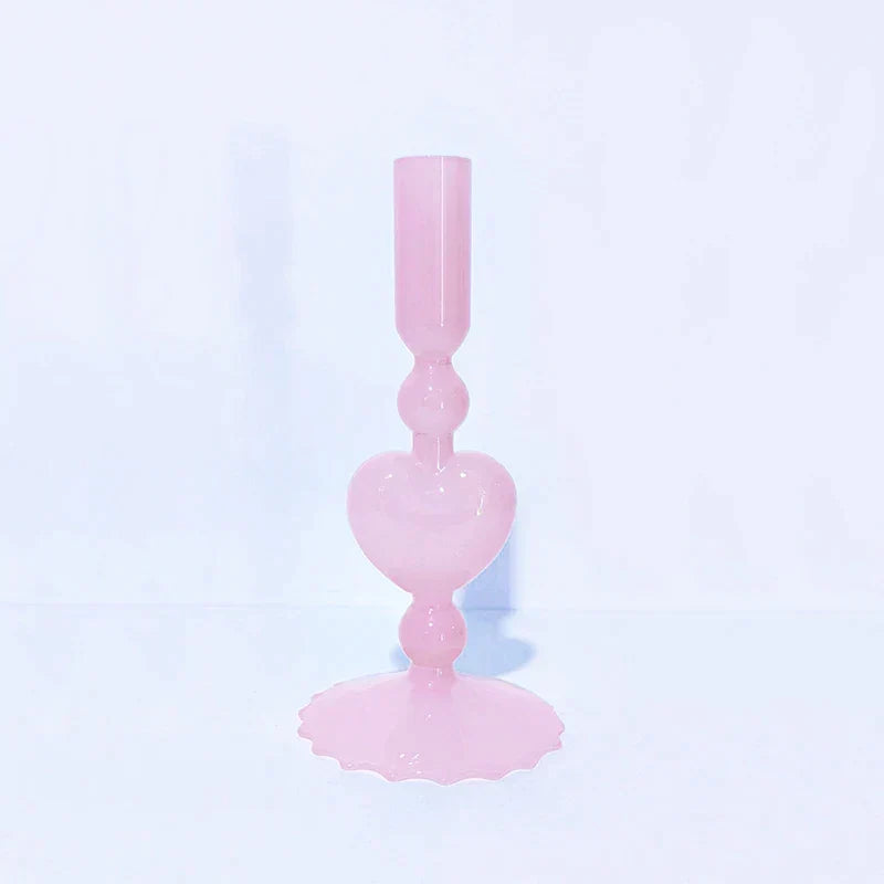 BowLift | Retro Taper Candle Holder Red Heart Shape Glass Candle Holder Wedding Table Decoration Home Party Glass Vase Decor