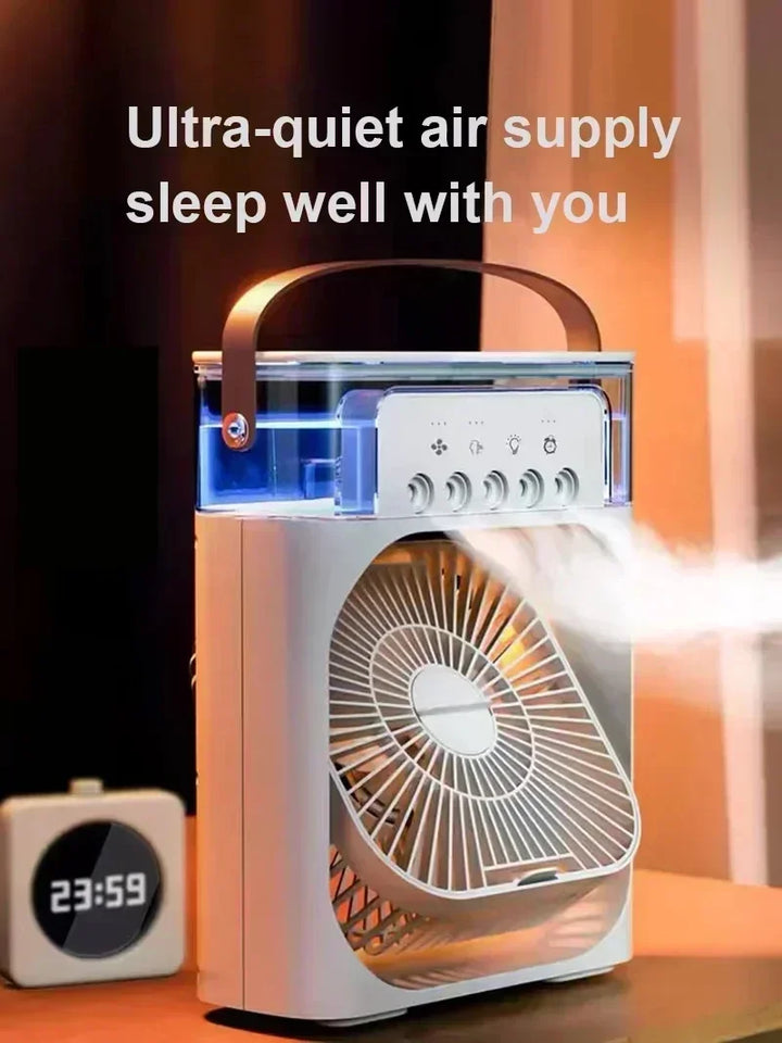 3-in-1 Mini Air Cooler Fan – Portable Household Air Conditioner with LED Night Light, Humidifier, and Adjustable Air for Home &amp; Office |